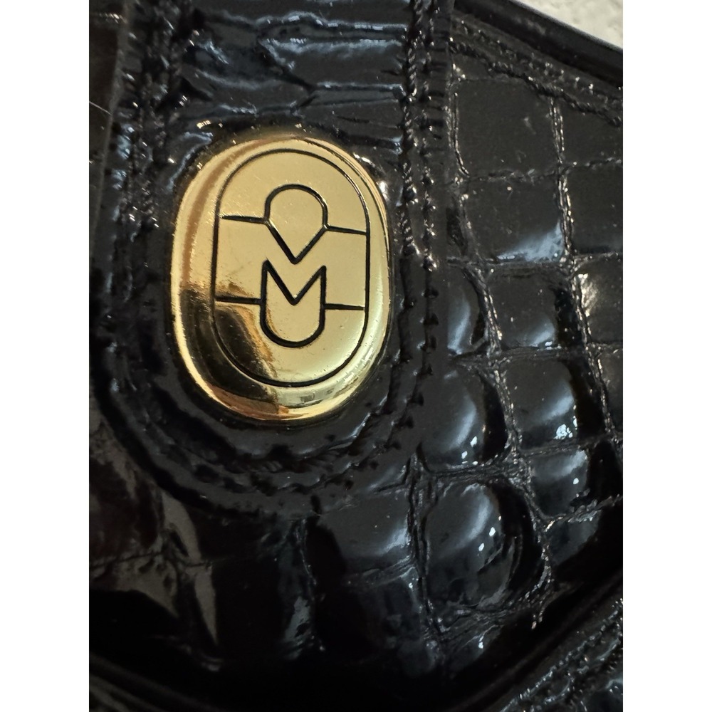 Marino Orlandi Black Patent Croc Embossed Leather Satchel Handbag Made in Italy - Picture 4 of 16